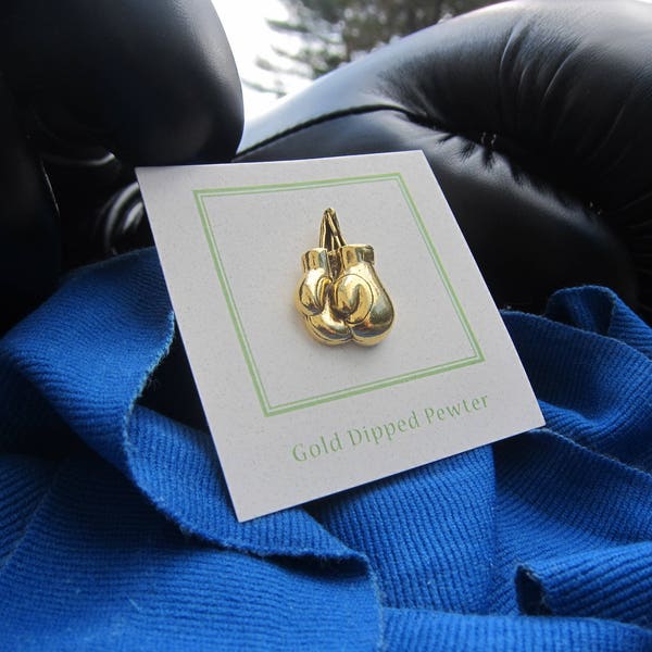 Gold Boxing Gloves Lapel Pin- CC274G- Boxing, Boxer, Fighting, Fight Night Pins, Gym Pins