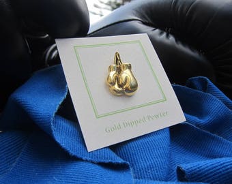 Gold Boxing Gloves Lapel Pin- CC274G- Boxing, Boxer, Fighting, Fight Night Pins, Gym Pins