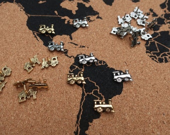 Train Map Pins- Set of 10- Gold or Silver Finish- MP109- Mark Your Locomotive Travels with our Engine Map Pins