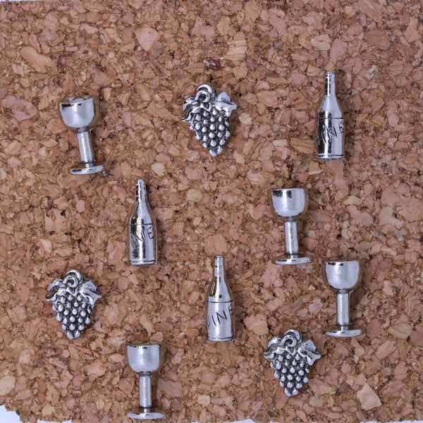 Wine Pushpins For Your Corkboard- PN121- Set of 10- Gold or Silver-Home Office- Wine, Mom, Vineyard and Tasting Room Decor