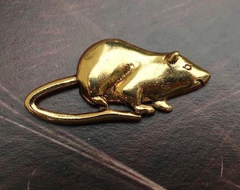 Pin de solapa dorado con forma de rata - CC720G - Pines de solapa con forma de rata, ratón, ratones y animales