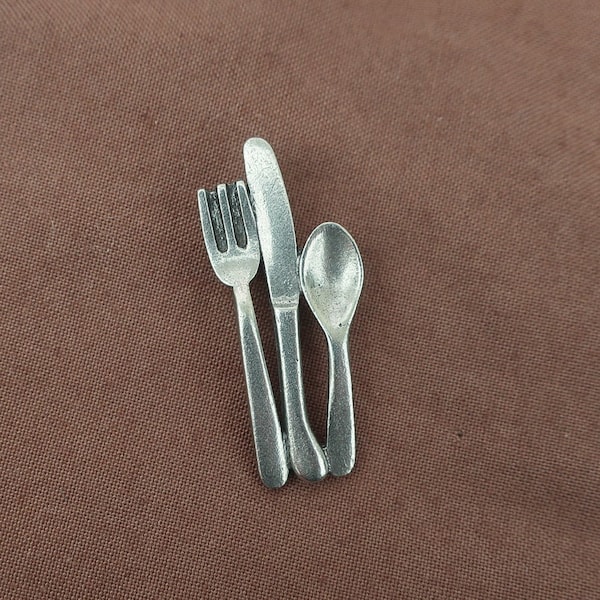 Fork Knife and Spoon Pewter Lapel Pin-CC546- Utensils, Cutlery, Kitchenware, Kitchen, Cooking, Chef, and Culinary Pins