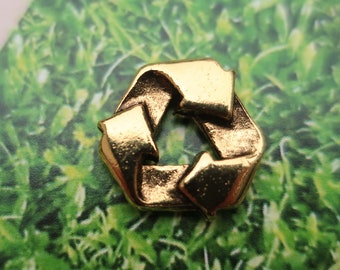 Recycle Gold Dipped Pewter Lapel Pin- CC644G- Recycle, Environment, 3 R's, Reduce, Reuse, Recycle, Environmentally Friendly Pins