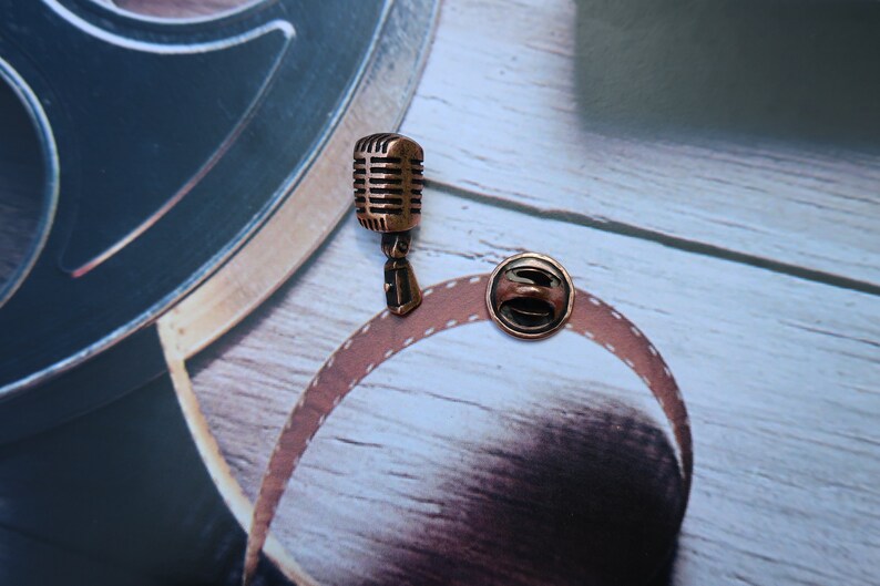 Microphone Copper Lapel Pin-CC529C Mic, Broadcast, and Sound Wave Pins for Radio, and Audio Engineering image 6