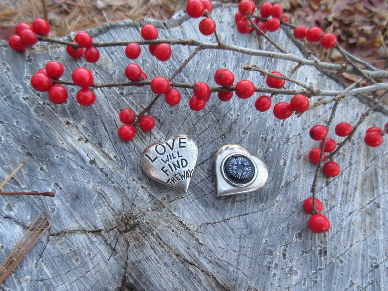 Love Will Find the Way Pocket Compass Heart Shaped Compass for Your Valentine or Sweetheart image 1