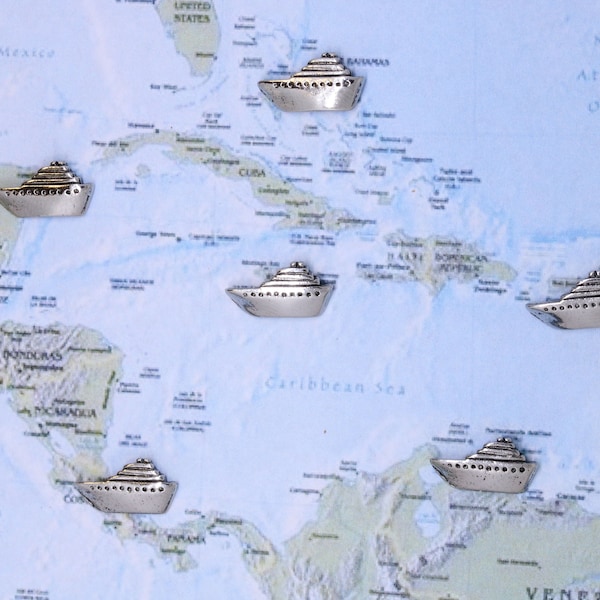 Cruise Ship Map Pins- Set of 10- Gold, or Silver- MP117- Pinpoint your Travels with our Cruise Ship Themed Map Pins