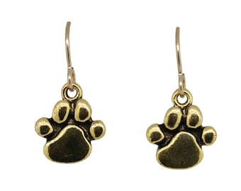 Gold Dipped Paw Print Earrings: Pewter Pet Jewelry