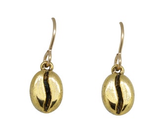 CHE102G- Coffee Bean Gold Dipped Pewter Charmed Earrings- Coffee, Barista, Coffee Shop, and Coffee Addict Jewelry