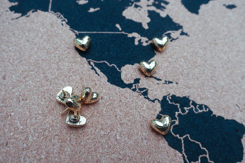 Heart Map Pins- Set of 10- Gold or Silver Finish- MP107- Pinpoint ...