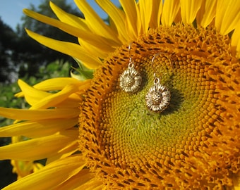 Solrosörhängen från vår Charmed-kollektion i guld - Solros, Sommar, Blomma och Trädgård