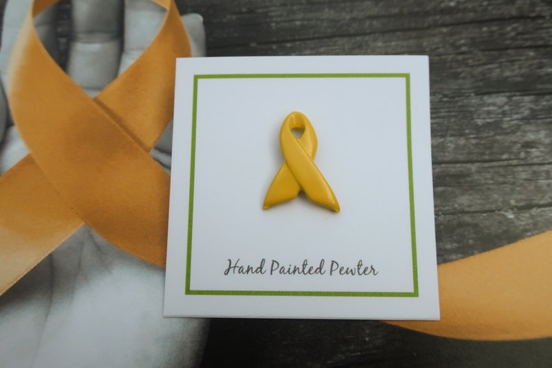 Yellow Ribbon Pin- Raise Awareness for Adoption, Bladder and Liver Cancer, Endometriosis, Hope, Hunger, Military, and Suicide Prevention image 2