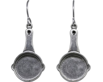 Frying Pan Pewter Dangle Earrings-LT105- Skillet, Cooking, Chef, and Culinary Earrings and Accessories