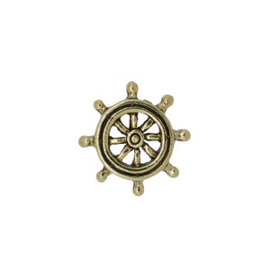 Gold Ship&#39;s Wheel Lapel Pin- CC598G- Nautical, Vessel, Boat Wheel, Sailing, Yachting, and Marine Pins