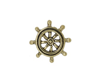 Gold Ship's Wheel Lapel Pin- CC598G- Nautical, Vessel, Boat Wheel, Sailing, Yachting, and Marine Pins