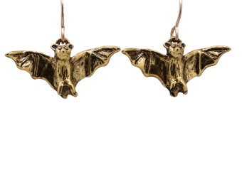 Bat Earrings-LT473G- 22K Bat Earrings for Halloween, Spooky Attire, and Nocturnal Animal Enthusiasts