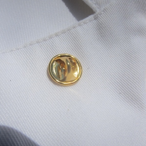 May include: A gold-colored pin with a rounded shape.