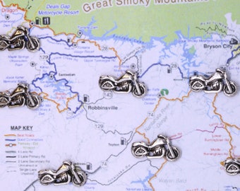 Motorcycle Map Pins- Track Past Rides or Plan Out Routes with our 10 Piece Set of Motorcycle Thumbtacks