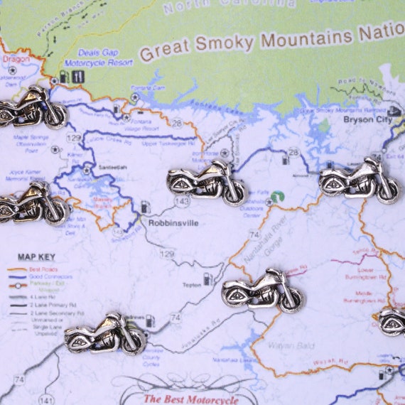 Motorcycle Map Pins- Track Past Rides or Plan Out Routes with our 10 Piece Set of Motorcycle Thumbtacks