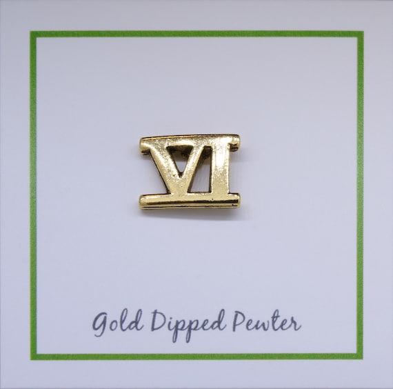 Roman Numeral 6 Gold Lapel Pin- CC609G-VI- Roman Numerals and