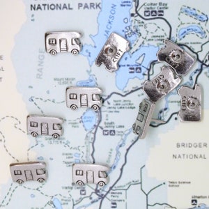 Épingles de carte de camping-car - Ensemble de 10 - Or ou Argent - MP113 - Localisez vos voyages avec nos épingles de carte sur le thème des camping-cars