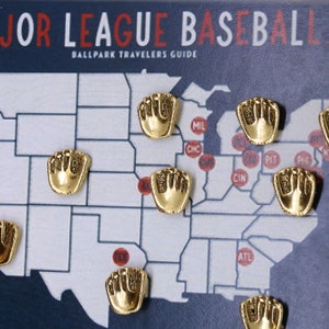 Baseball-Handschuh-Karten-Pins – MP120 – Markieren Sie Stadien, die Sie besucht haben, auf einer Karte – Geschenke für Baseball, Baseballspiele, Spieler und Trainer