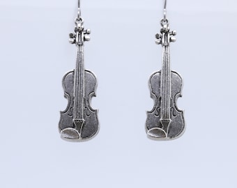 Pewter Violin Earrings