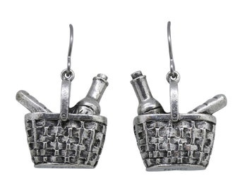 Picnic Basket Pewter Dangle Earrings- Picnics, Culinary, and Foodie Accessories