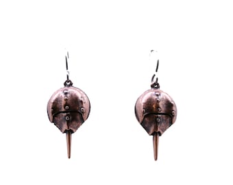 Horseshoe Crab Copper Dangle Earrings- Ocean, Marine, and Aquarium Jewelry