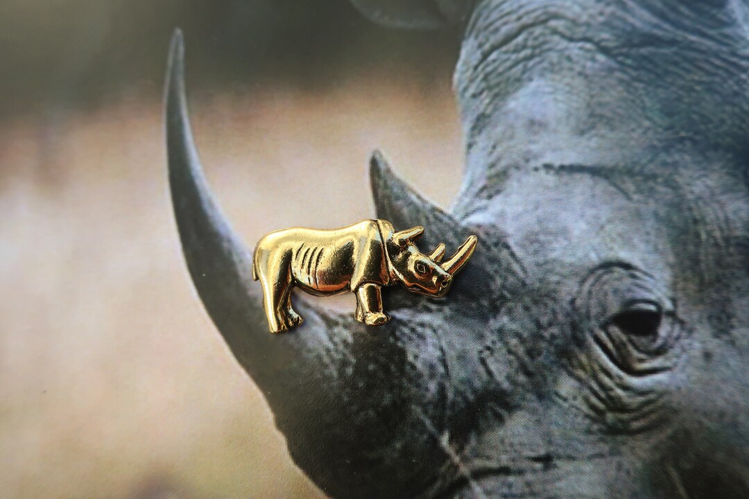 Rhinoceros Gold Dipped Pewter Lapel Pin - CC251G- Black Rhino