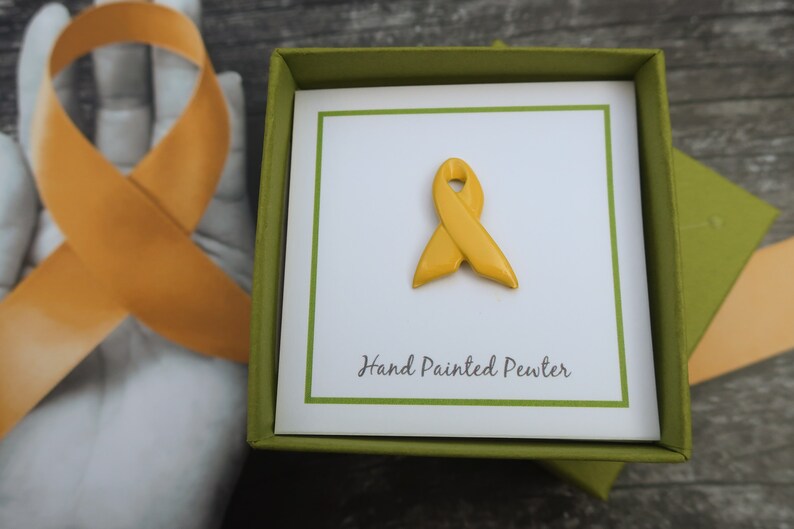 Yellow Ribbon Pin- Raise Awareness for Adoption, Bladder and Liver Cancer, Endometriosis, Hope, Hunger, Military, and Suicide Prevention image 3