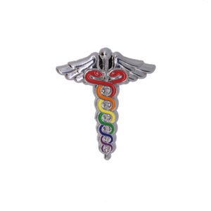 Rainbow Caduceus Enamel Lapel Pin- EP125-Medical Pins for Nurses, Doctors, and Medical Professionals