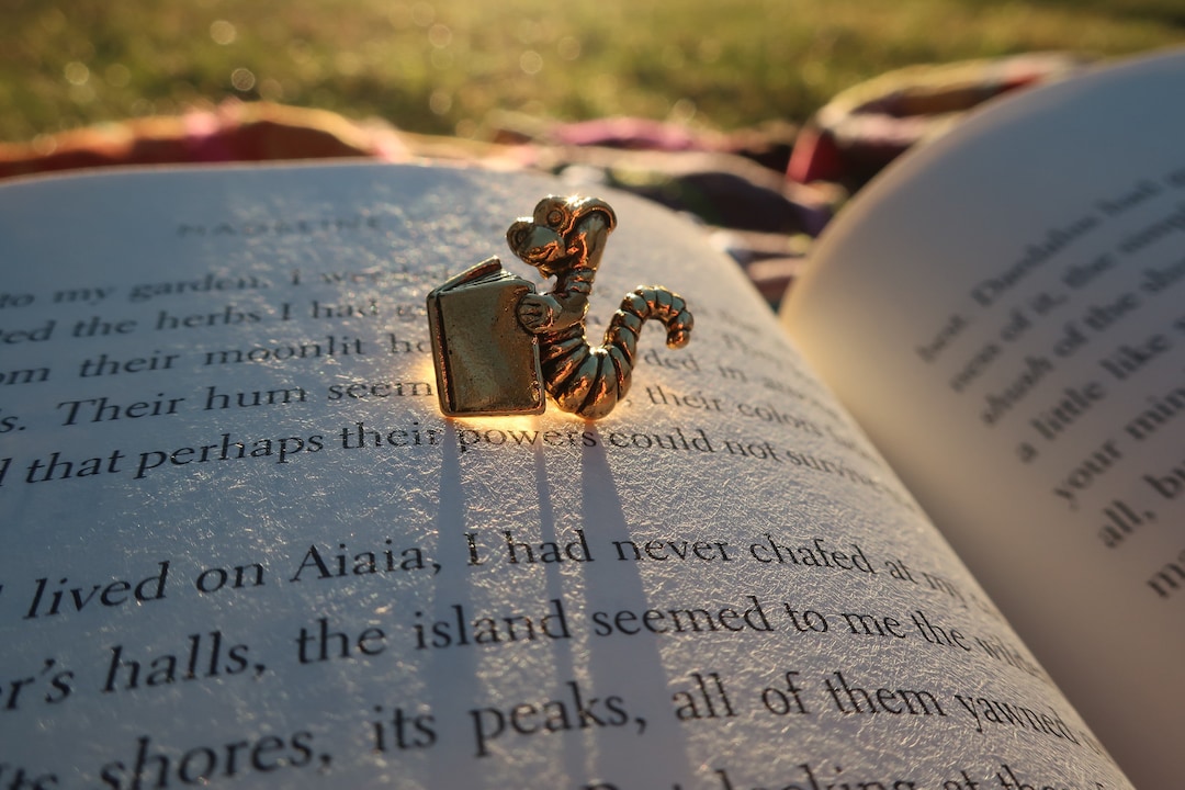 Library Gold Pin Bookworm Gold Dipped Pewter Lapel Pin- CC445G- Reading, Literature, and ...