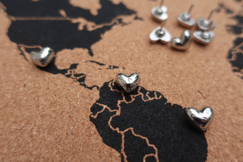 Heart Map Pins- Set of 10- Gold or Silver Finish- MP107- Pinpoint ...