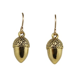 CHE104G- Acorn Gold Dipped Pewter Dangle Earrings from our Charmed Collection- Trees, Acorns, and Nature Earrings and Accessories