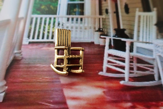 Rocking Chair Gold Dipped Pewter Lapel Pin- CC483G- Front Porch, Porch, Rocking Chair, Home and Nostalgia Pins