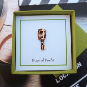 Microphone Copper Lapel Pin-CC529C Mic, Broadcast, and Sound Wave Pins for Radio, and Audio Engineering image 5