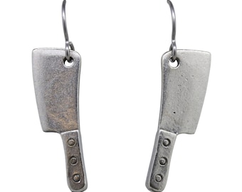 Cleaver Pewter Dangle Earrings- Chef, Culinary, and Knife Dangle Earrings