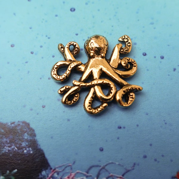 Octopus Gold Dipped Pewter Lapel Pin- CC661G- Octopuses, Aquarium, Ocean, Sea Animals, and Ocean Animal Pins