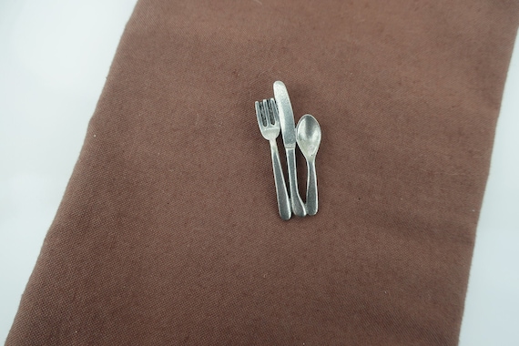 Fork Knife and Spoon Pewter Lapel Pin-CC546- Utensils, Cutlery, Kitchenware, Kitchen, Cooking, Chef, and Culinary Pins