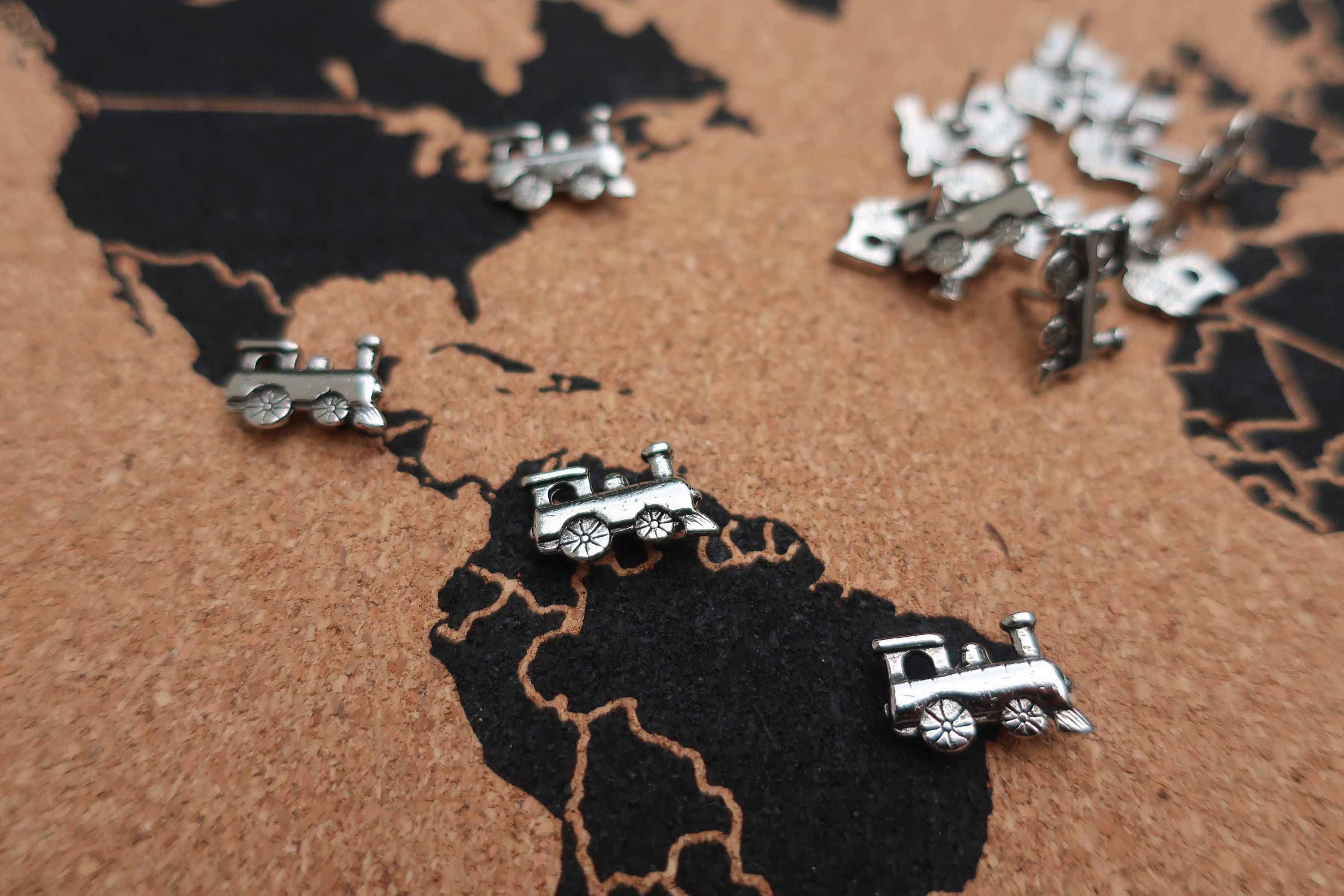 Map Pin Silver Train Map Pins Set of 10 Gold or Silver Finish MP109 Mark - Etsy