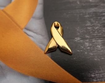 Ribbon Gold Dipped Pewter Lapel Pin- CC674G- Raise Awareness for Childhood Cancer, Pediatric Cancer Awareness Ribbons