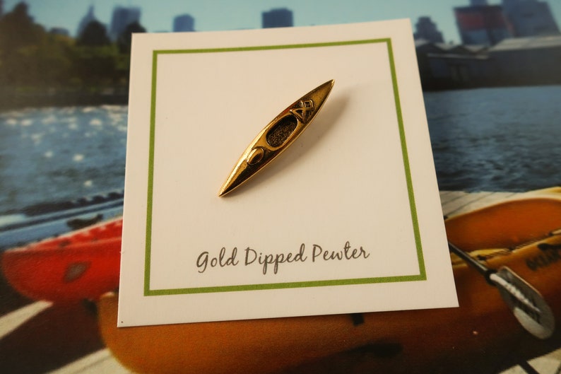 Kayak Gold Dipped Pewter Lapel Pin CC526G Paddle and Kayaking Gifts Summer Kayaker Pins Water Sports image 6