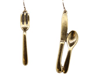 Let's Eat Dangle Earrings in Gold Dipped Pewter- LT211G