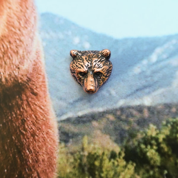 Bear Head Copper Dipped Pewter Lapel Pin- CC542C- Bears, Wildlife, Zoo, Animal, and Woodland Animal Pins