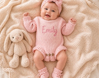 Pelele personalizado para bebé, conjunto para niña, pelele con nombre personalizado, regalo para recién nacida, conjunto de bebé de ganchillo