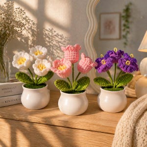 Crochet Flower Pot Gift, Pink Flower Decor, Cute Desk Decor, Aesthetic Room Decor, Gift for Her, Handmade Plant, Forever Flower Gift