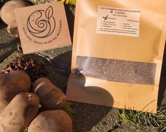 Fertilizante alternativo a base de cáscaras de patata y posos de café | Un impulso universal para tus plantas | Gránulos de cáscara y granos | 150 g