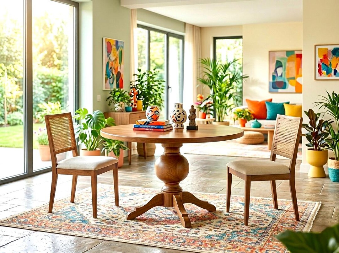 Round Dining Table, Solid Wood Pedestal Table, Handmade Kitchen Table ...