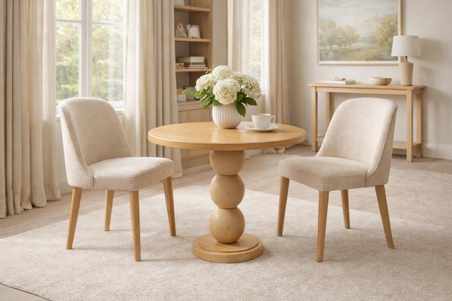 Round Pedestal Dining Table, Solid Wood Bead Base Table, Handmade ...