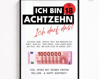 Printable money gift for an 18th birthday – Fun gift idea as an instant download